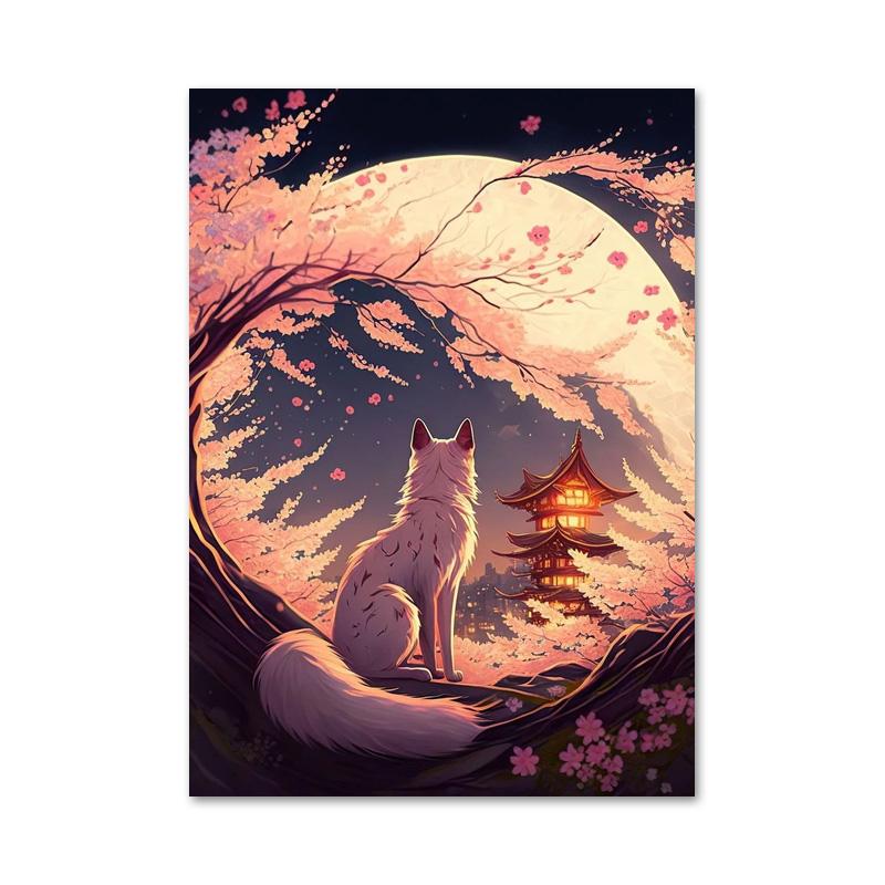 Japanische lustige Tierkatze Kirschblüte Poster und Drucke Leinwand Gemälde Wand Kunst Bilder für Wohnzimmer Wohnkultur