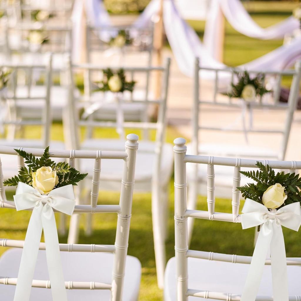 12 Pieces Of Ivory Bow Decorations, Wedding Background Channel Decorations, Satin Bows, Chair Decorations, Elegant Ceremonial Ribbons