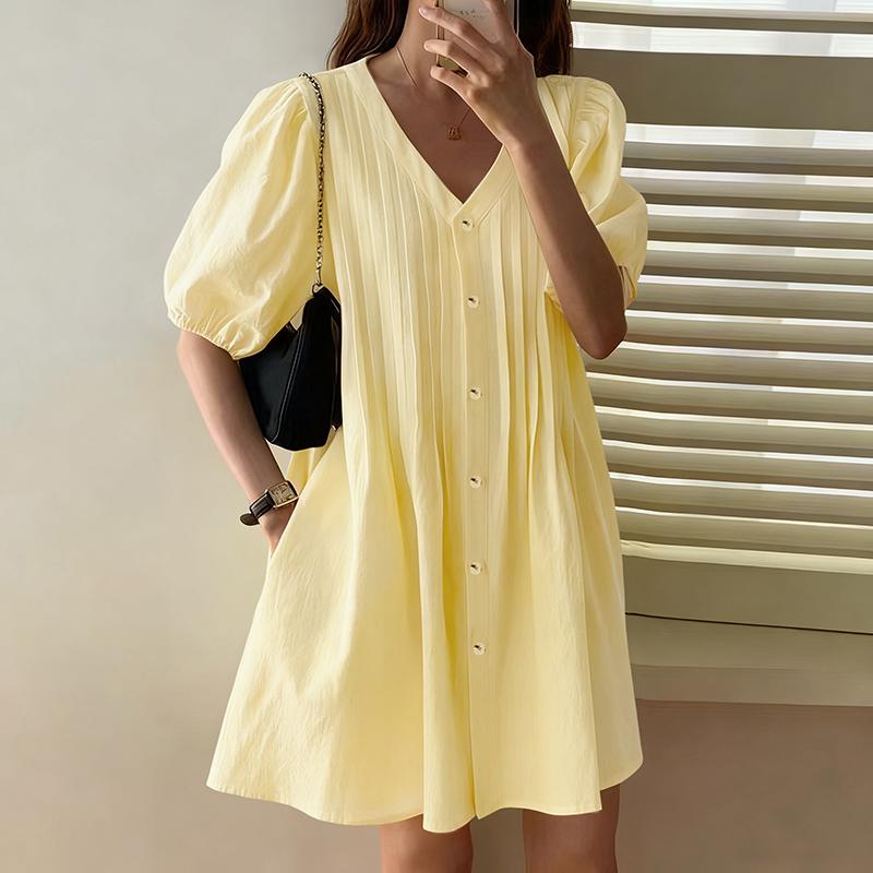 ZANZEA Women Casual V-Neck Loose Summer Half Sleeve Dress