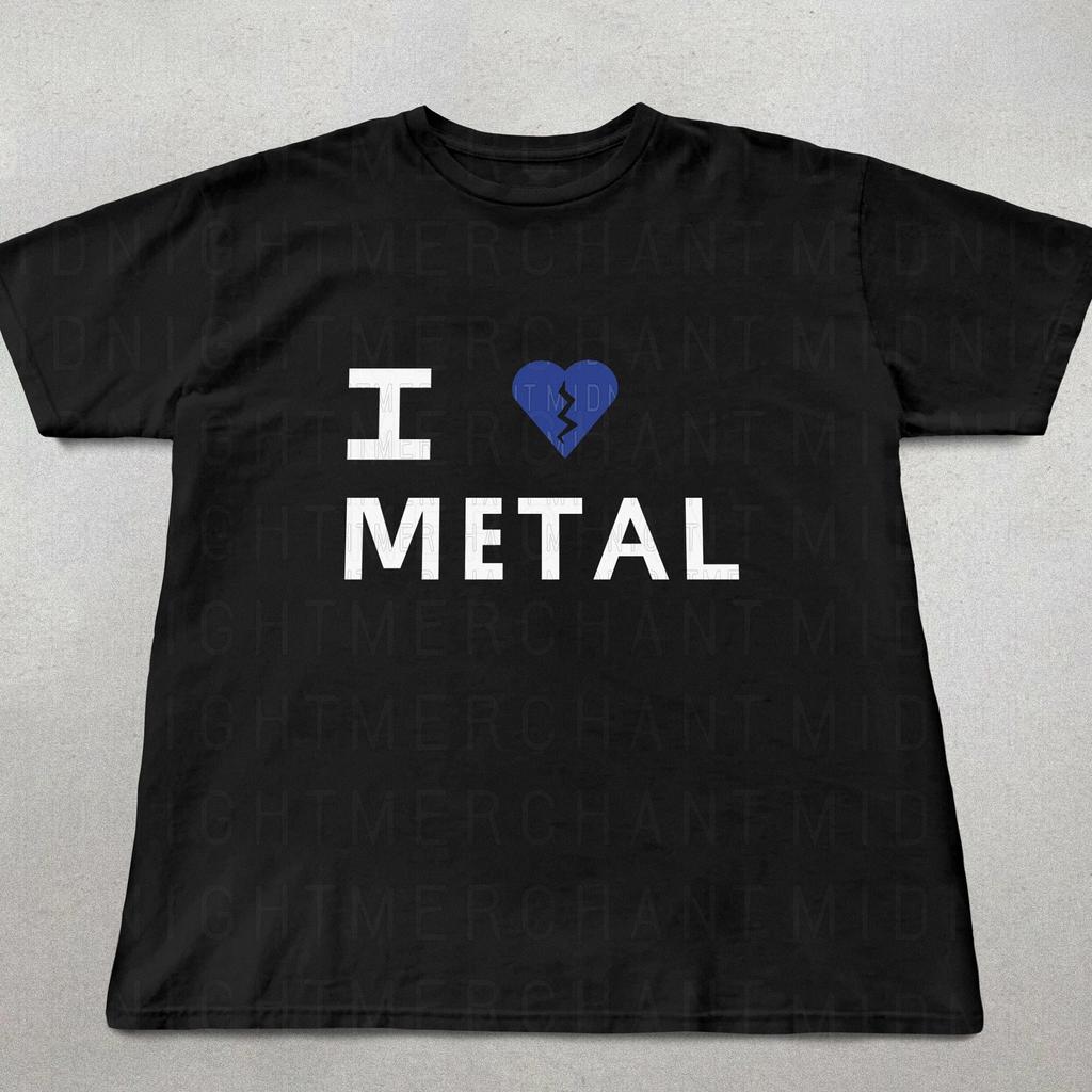 I Love Metal Broken Heart Graphic Tshirt Cool Rock Style Print Unisex Casual Streetwear Short Sleeve Top