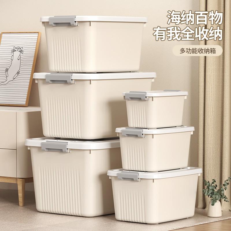Large Capacity Plastic Storage Box With Lid Handheld Organizer Clothes Toys Snacks Books Bedroom Use