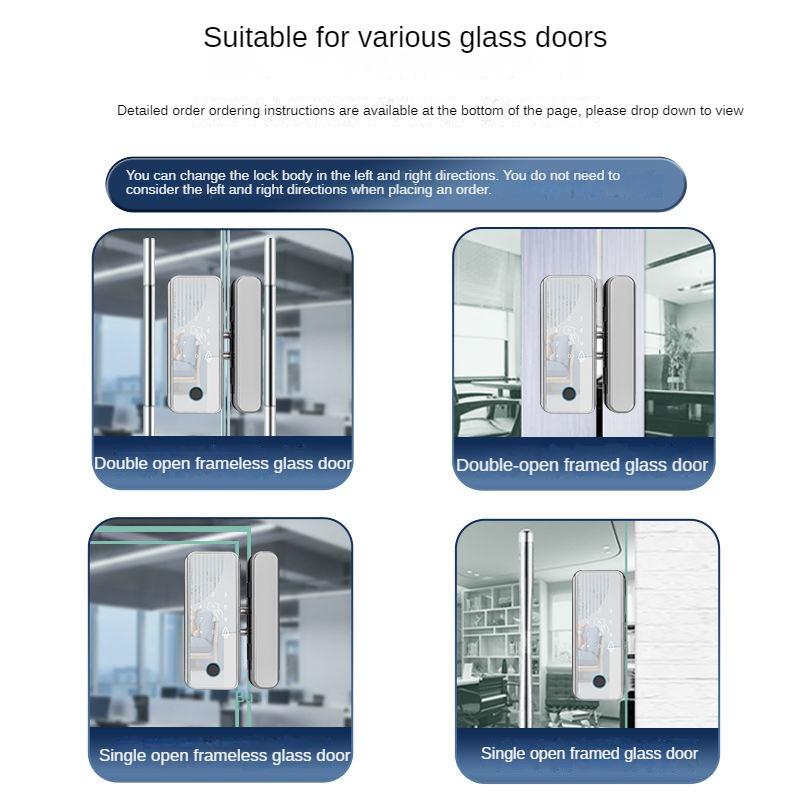 Glass Door Fingerprint Lock Without Opening Hole Electronic Password Lock with Frame Without Frame No Wiring