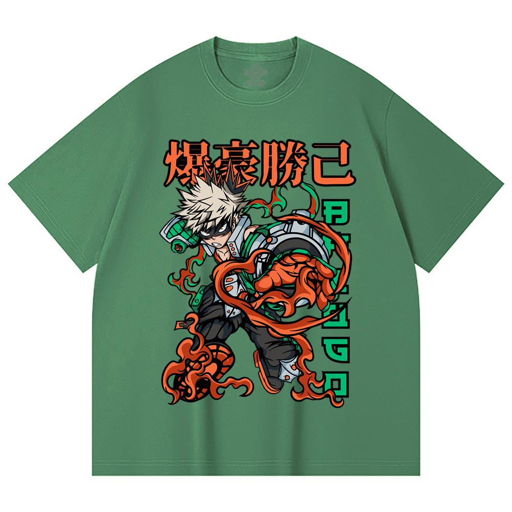 230 Gsm 100% Cotton My Hero Academia V14 Bakugo Print Unisex Heavy Cotton T Shirt