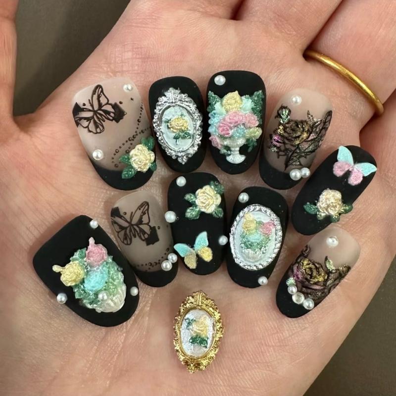 3D Vintage Relief Bouquet Nail Mold Diy Nail Art Decoration Transparent Nail Templates Manicure Design Tool Nail Carving Mold