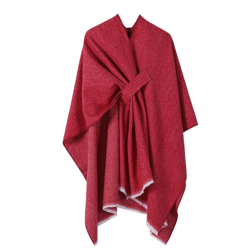 European & American Solid Color Imitation Cashmere Shawl Cape - Women's Autumn/Winter Warm Outerwear Scarf