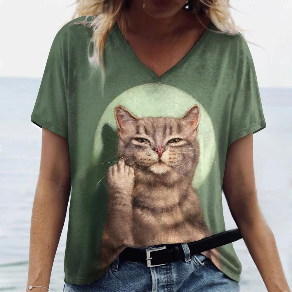 Summer Women's T Shirt Cat Print Casual Short Sleeve 3d Fashion Streetwear Crew Neck Pullover Female Clothing Shirt