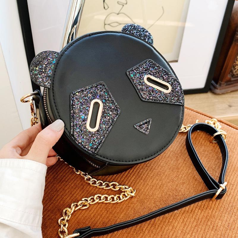 Sequin Bag Female 2025 New Trendy Cute Chain Small Round Bag Panda Bag Cute Messenger Bag