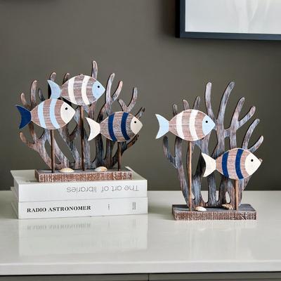 Mediterranean Style Coral Three-dimensional Fish-shaped Starfish Handicrafts Wooden Small Fish Decorative Ornaments Display