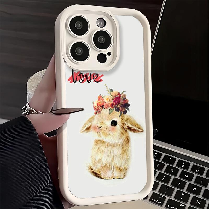 Phone Case for iPhone 17 Air 16E 15 16 Pro Max Cute Cartoon Bunny Rabbit Cover 14 Plus 13 12 Mini Soft Shell Silicone Fundas