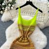 Summer Women Spaghetti Strap Striped Knitted Sweater Long Maxi Holiday Dresses