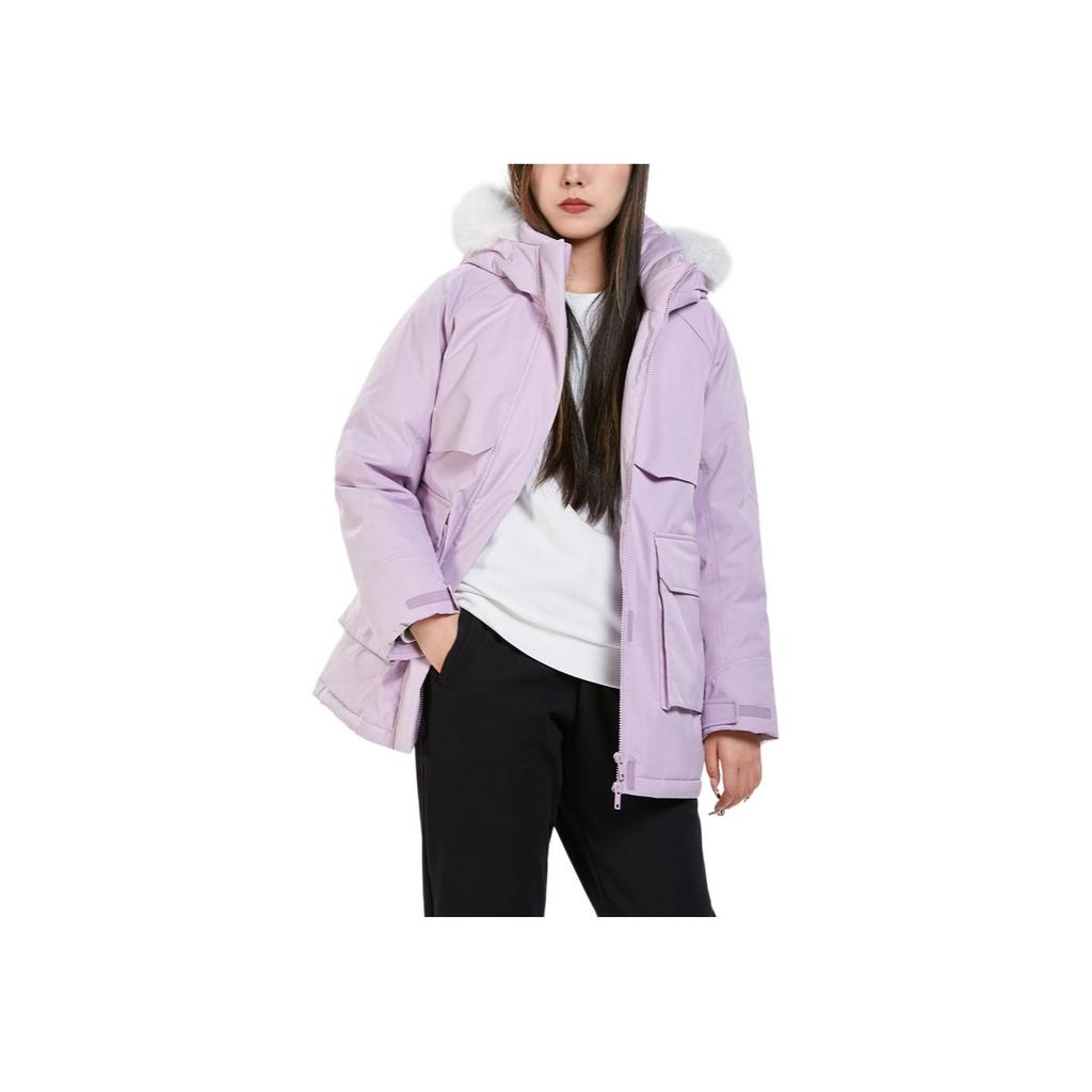 Li Ning Comfortable Casual Simple Mid-Length Hooded Down Jacket Women Outerwear Twilight-Purple AYMU190-6