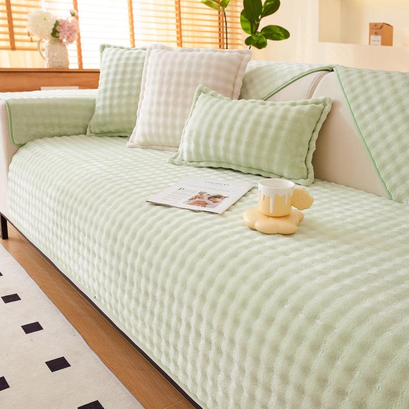 Warm Non-Slip Sofa Cushions Winter Thicken Plaid Plush Sofa Cover Living Room Flannel Couch Covers Universal Armrest Back Towel