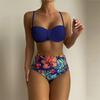 Kadın Halter Boyun Bölünmüş Bikini Retro Seksi Düz Renk Baskı Bikini Seti