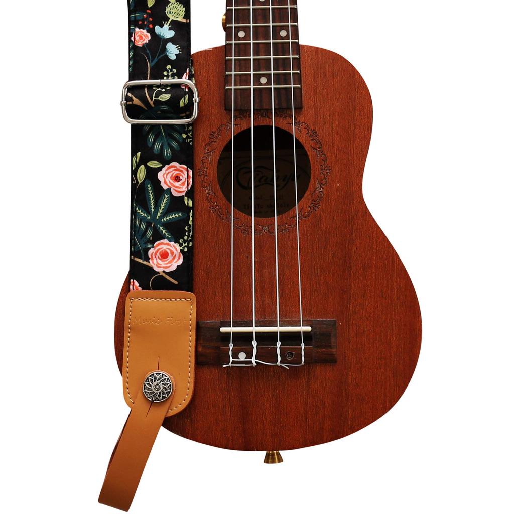 Original Design Night Soft Cotton Genuine Leather Ukulele Strap Ukulele Shoulder Strap Includes 1 Branded Strap Locker [MUSIC FIRST] &quot;Dark Garden&quot; &amp;