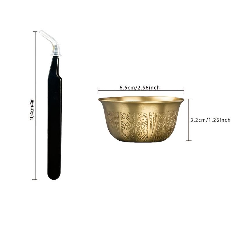 Brass Candle Holders with Tweezers, Ideal for Wedding, And Christmas Decorations - Features an Embossed Decorative Bowl with Ethnic Floral Designs Candle Holder+Tweezer