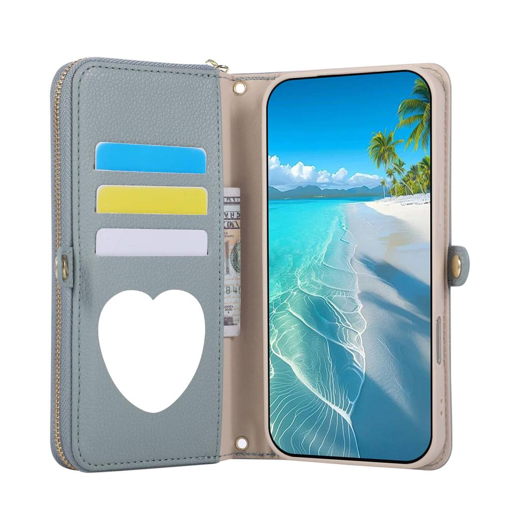 WEFOR Crossbody Wallet Case for iPhone 15 14 13 12 11 Pro Max XR XS Max 7 8 Plus SE, Strap Card Holder Lanyard Kickstand Mirror