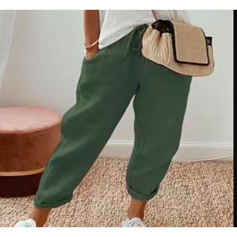 VEZFAA Women's Fashion Casual Solid Color Print High Waist Trousers Pants & Capris