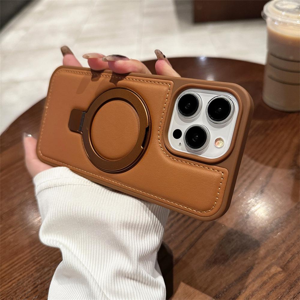 Lussuoso PU Pelle per Custodia per Telefono con Ricarica Wireless Magsafe per IPhone 15 Pro Max 12 13 14 15 Plus con Anello Supporto Custodie Cover