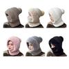 Hut mit flexiblem, verstellbarem Gesichtsschutz, einfarbig, mit Plüschball-Dekor, verdicktes Fleece