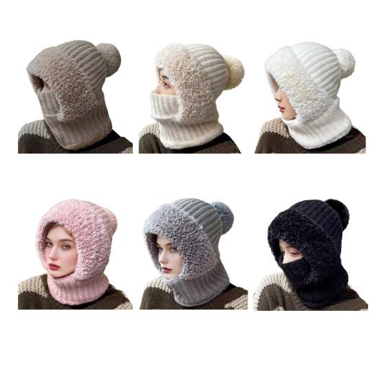 Hut mit flexiblem, verstellbarem Gesichtsschutz, einfarbig, mit Plüschball-Dekor, verdicktes Fleece
