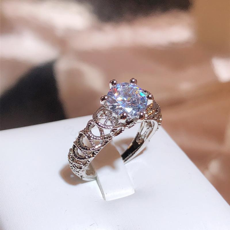 European and American Jewelry  Micro Inlaid Diamond Wedding Ring  Six Claw Fashion Ring