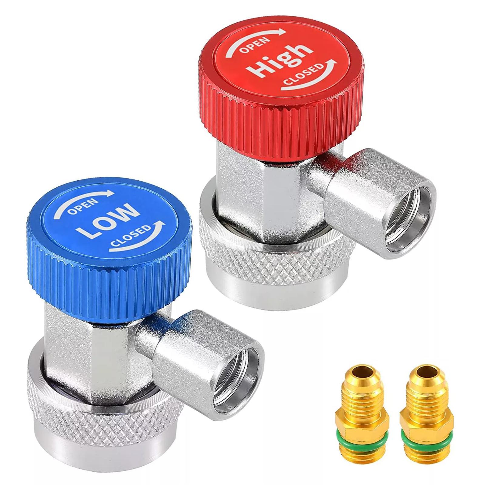 R134a AC Quick Coupler Adapter with 1/4 SAE Male Flare Refrigerant Manifold Gauge Connector Set for Car Air Conditioning