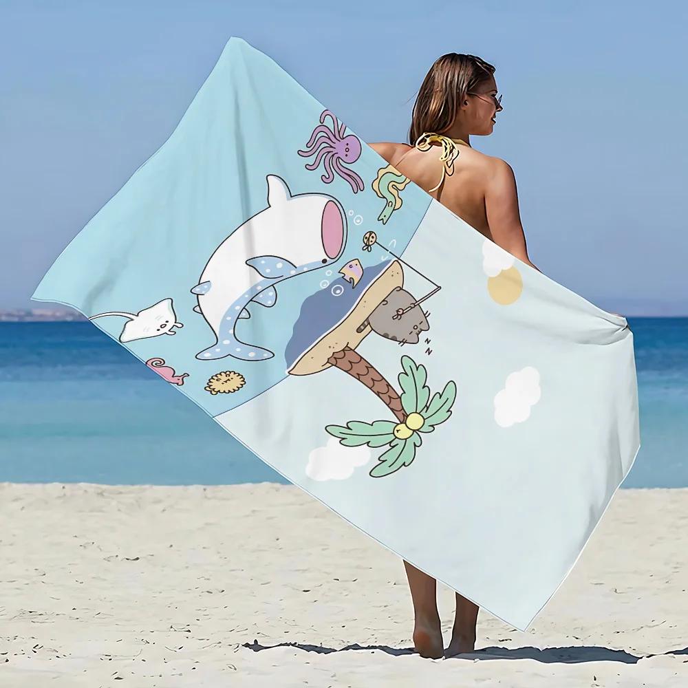 Beach Towel Microfiber Sand Free Quick Dry Soft Sandproof Pool Towels Gift for P-PUSHEEN Cat Women Travel Gym Shower Camping