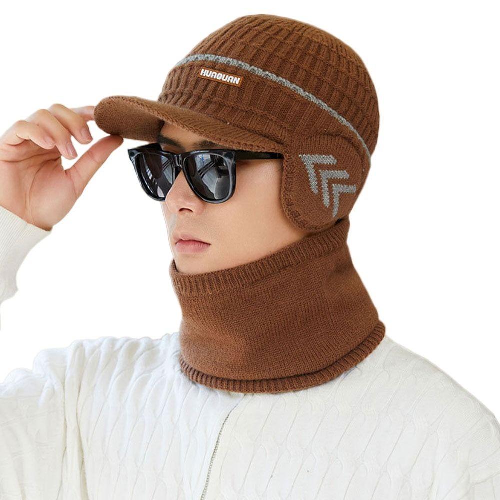 Thickened Velvet Men Beanie Hat Soft Beanies Knitted Hat Outdoor Cap and Scarf Set Boys Girls