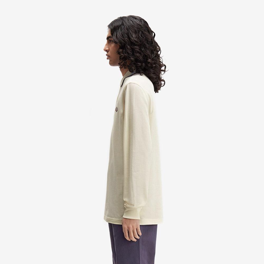 Fred Perry [M3636] Long Sleeve Twin Tip Fred Perry Shirt - Ecru/Court Blue/Ox Blood Afpm2533636-Z46