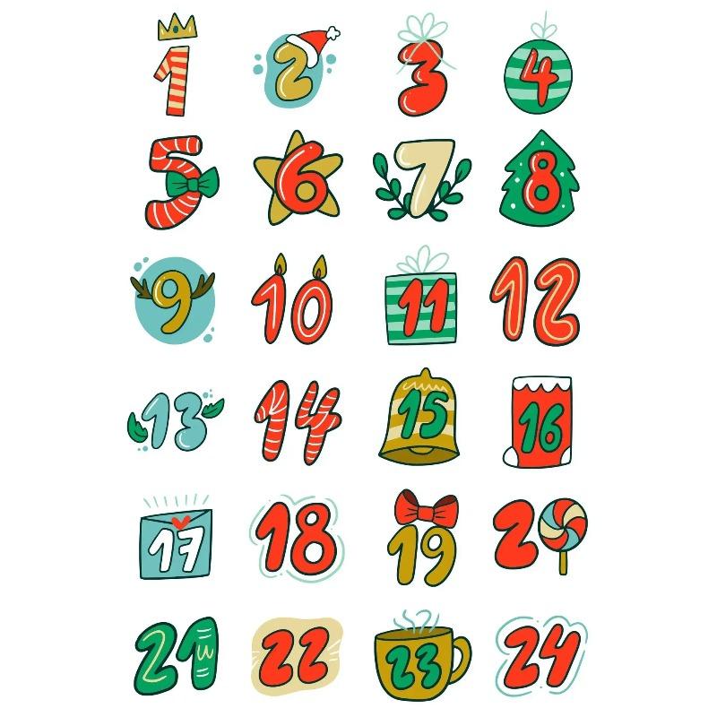 1sheet Merry Christmas Stickers Advent Calendar Number Sticker Handmade Cookie Candy Gift Seal Label Paper Sticker