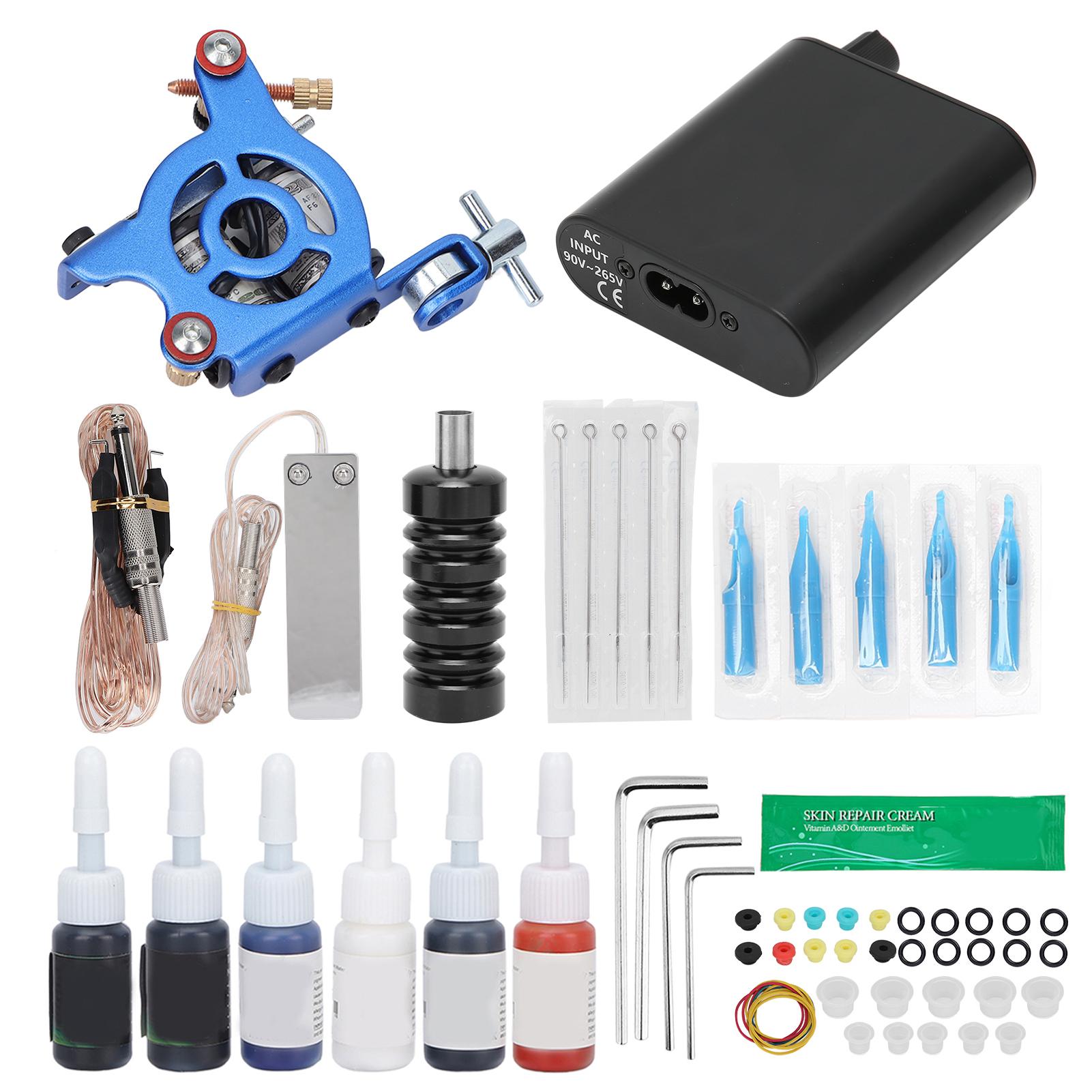 

Полный набор для татуировки Профессиональный набор для татуировки с катушками Машинка для татуировки 6 игл с люверсами для чернил EU Plug