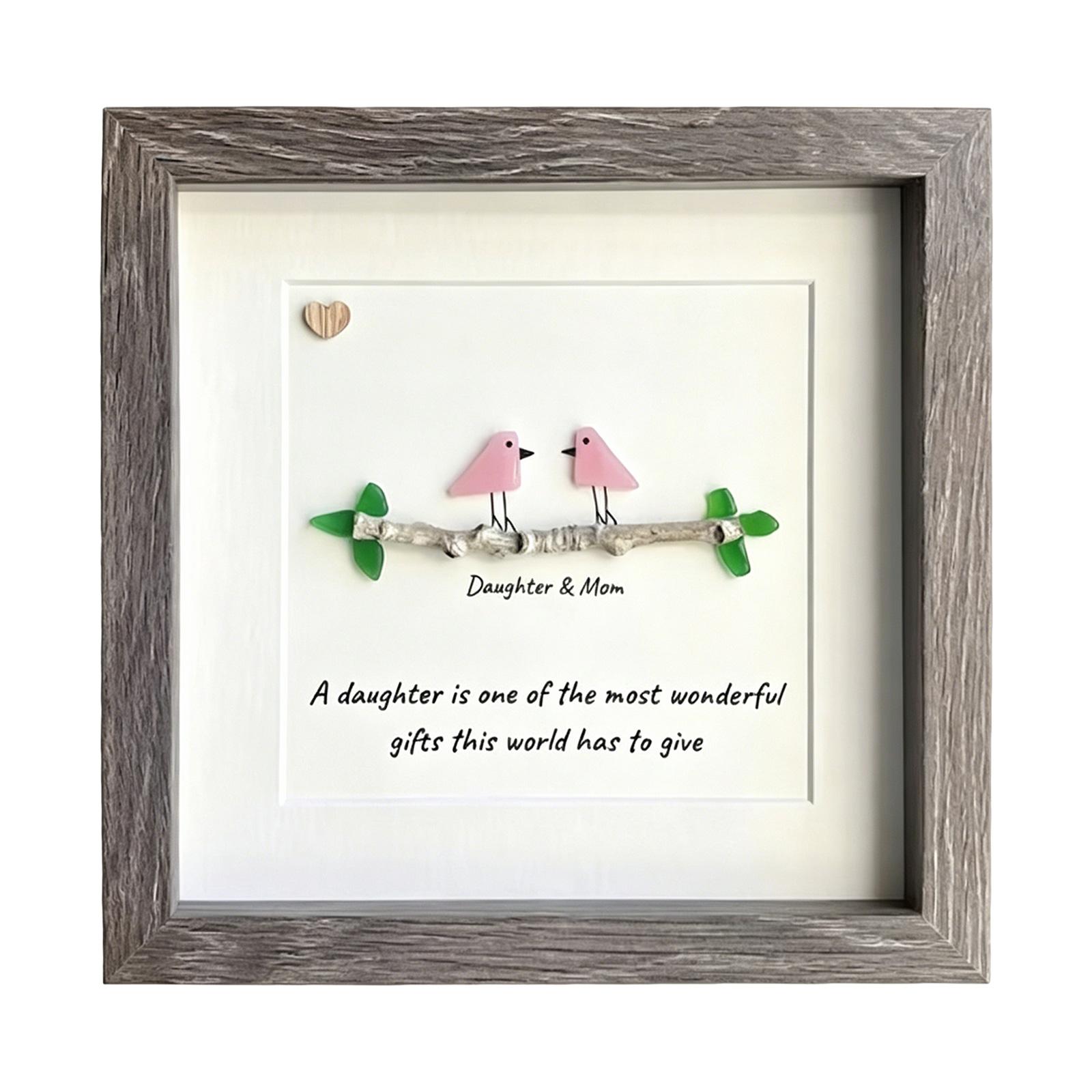 

Handcrafted Sea Glass Art Frame Featuring Mother and Daughter Birds on Branch with Sentimental Quote Suitable for Family Keepsake and Home Decoration One Size белый