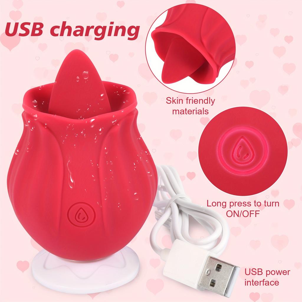Rose Tongue Licking Vibrator for Women Clit Stimulator Oral Sucking Sex Toy Female Masturbation Sucker