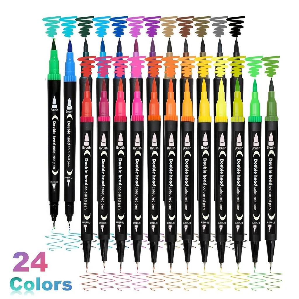 12/24/36/48/120pcs Double Ended Art Marker Pens Set, Suitable for Artist Fine & Brush Coloring Markers, Random Colors