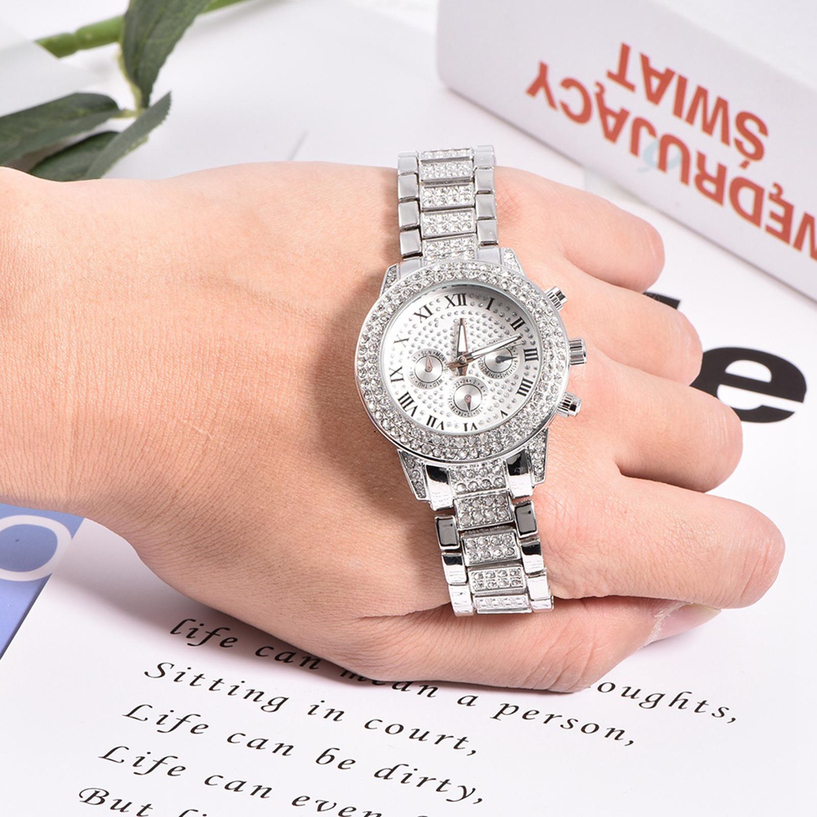 

Fashionable Women Female Rhinestone Watches Alloy Strap Analog Wristwatch Gift(Gold)