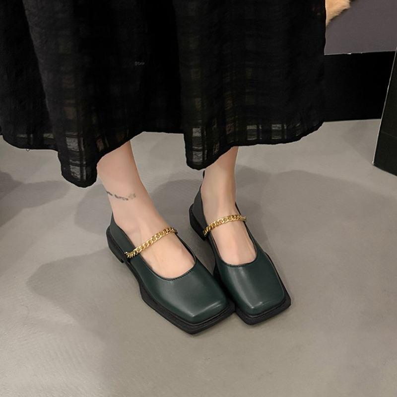 Square Toe Women's Loafers Shoes Flats Designer Chain Shallow Shoes 2026 New Spring Dress Sandals Cozy Walking