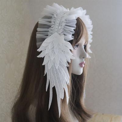 Elegant White Lace Headband With Angelic Wing Anime Hairhoop Hair Accessory For Special Occasion Masquerades Headpiece