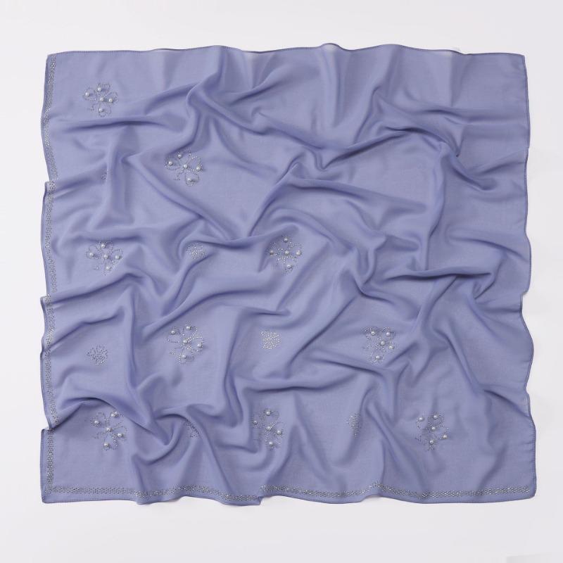 Pearl Chiffon Clover Rhinestone Beaded Ethnic Square Scarf For Women