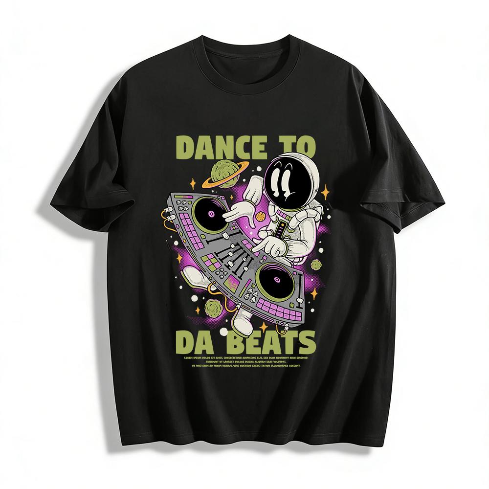 Astronaut DJ Print T-shirt Unisex Trendy Street Style Music Themed Loose Casual Tee Pure cotton T-shirt XXS