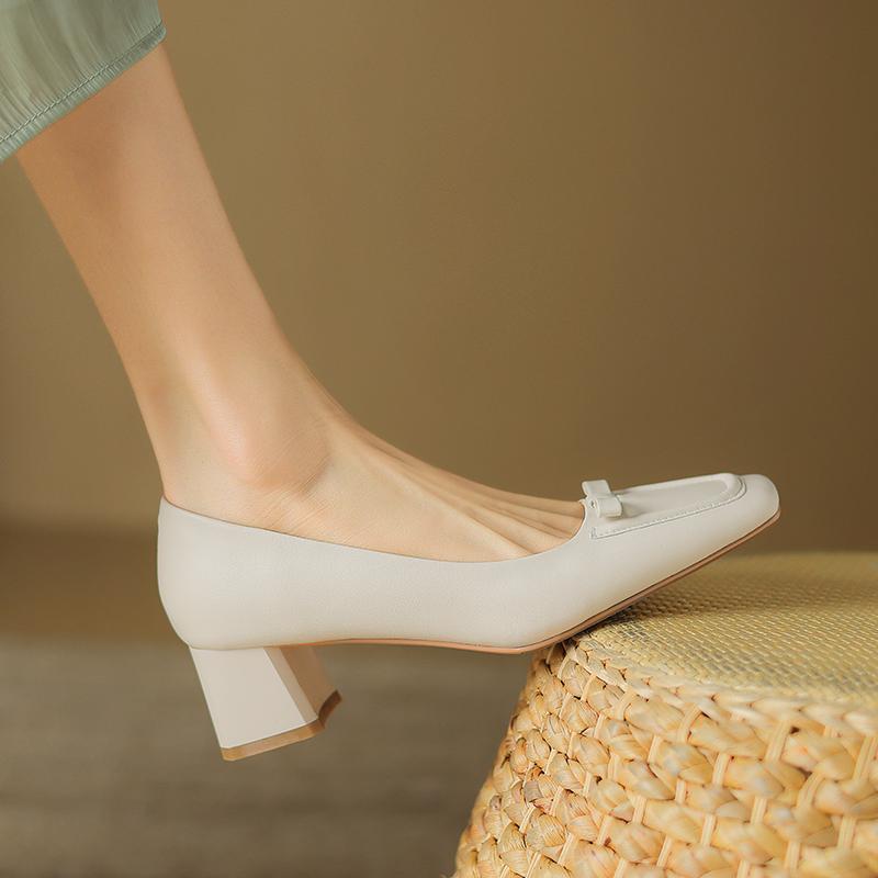 Fashion 2024 New Spring Women Shoes Square Toe Women Pumps Shallow Loafers Shoes for Women Butterfly-knot Retro Ladies Shoes High Heels