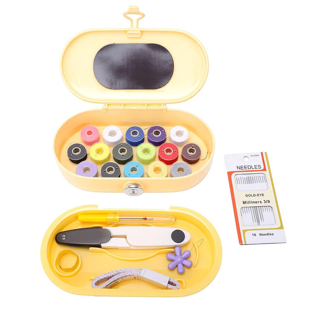 Sewing Tools Set Portable Needle and Thread Set Compact Sewing Tools Box for Home Cream Yellow