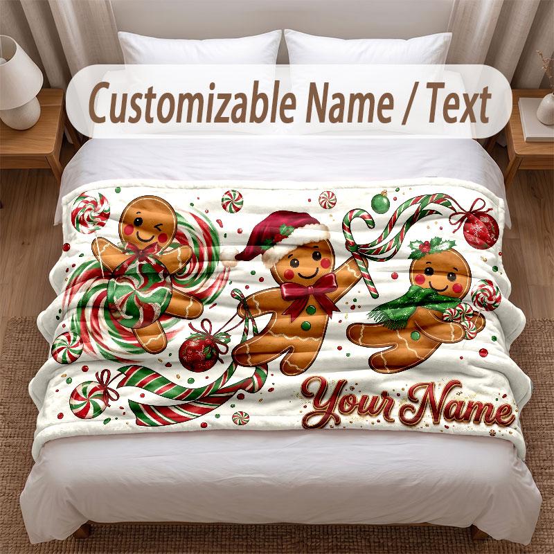 Christmas Theme Soft Blanket Personalized Custom Name Text Print Warm Blanket Home Sofa Bedroom Decor
