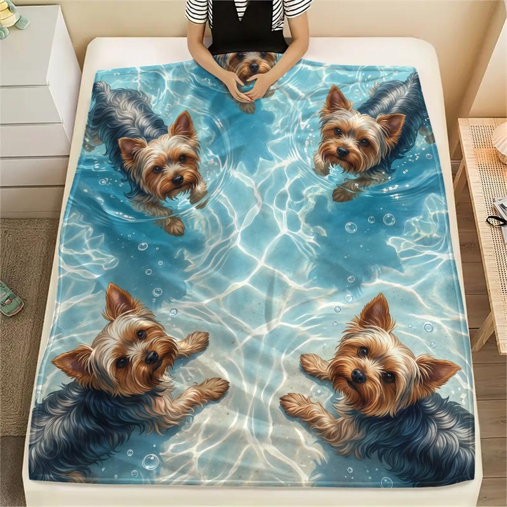 Sea water puppy kitten Print Flannel Blanket,High quality Comfortable for All Seasons,Home Decor,Warmth and Comfort,Perfect for Christmas Gifts