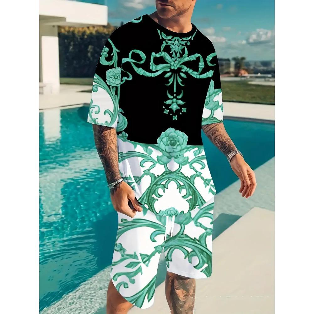 

Men s fashionable casual short-sleeved shirt and short pants 3D set 6XL