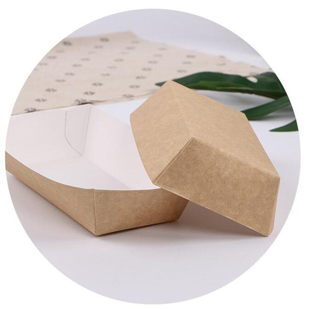 50Pcs Waterproof Oilproof Paper Food Trays Boat Shape Cake Boxes for Catering Parties Festivals Carnivals Food Service Supplies
