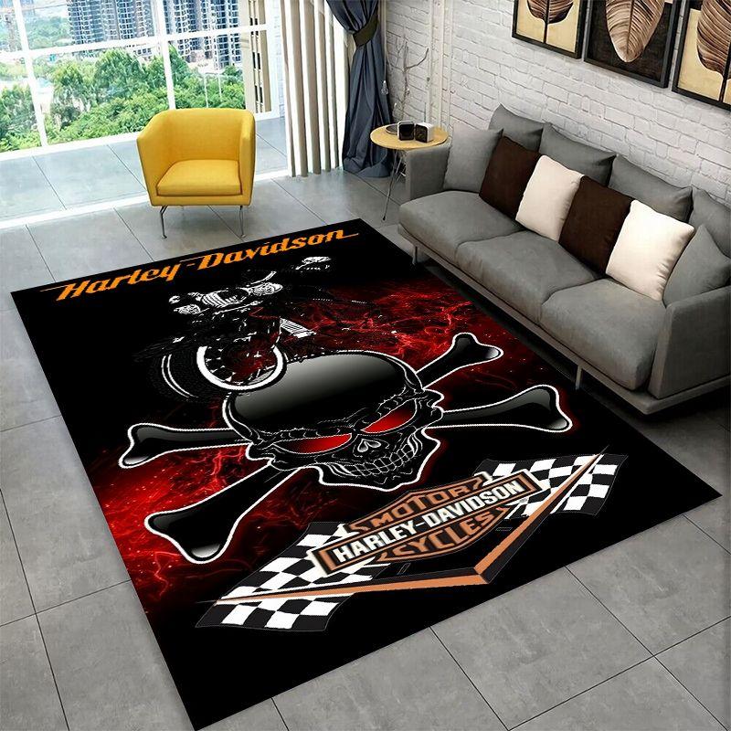 Retro H-Harleys Racing Moto Non-Slip Area Rug for Living Room,Bedroom,Playroom,Soft Carpet Floor Mat Home Decor Rug Room