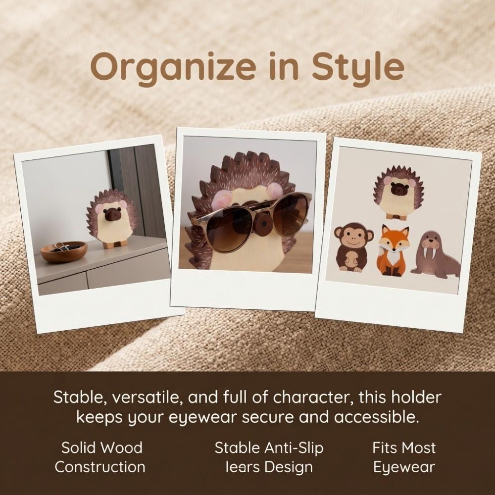 Wooden Desk Top Glasses Display Stand  Study Table Daily Spectacle Holder hedgehog