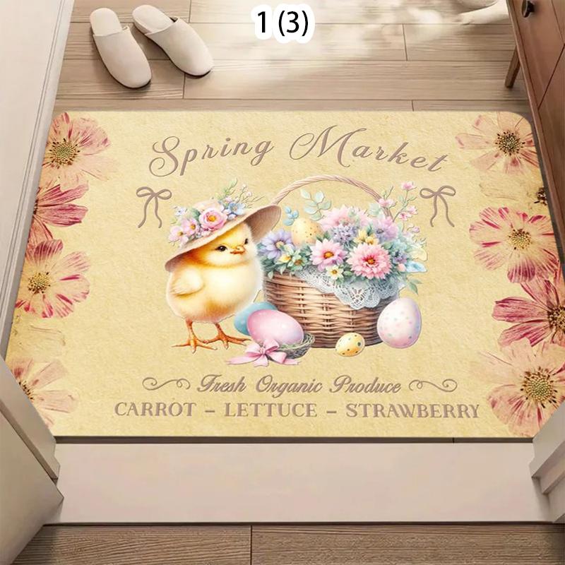 

Vintage Easter Farm Carpet Mat Rug - Non-slip Washable Home Decoration with Blue Truck Flower Designs Living Room Entrance Rug 40cm x 60cm