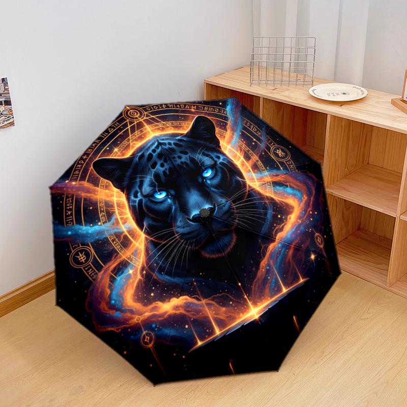 

1 PC Automatic Folding Umbrella - Black Panther Pattern, Portable & Foldable Design with 8 Ribs, Christmas Birthday Gifts