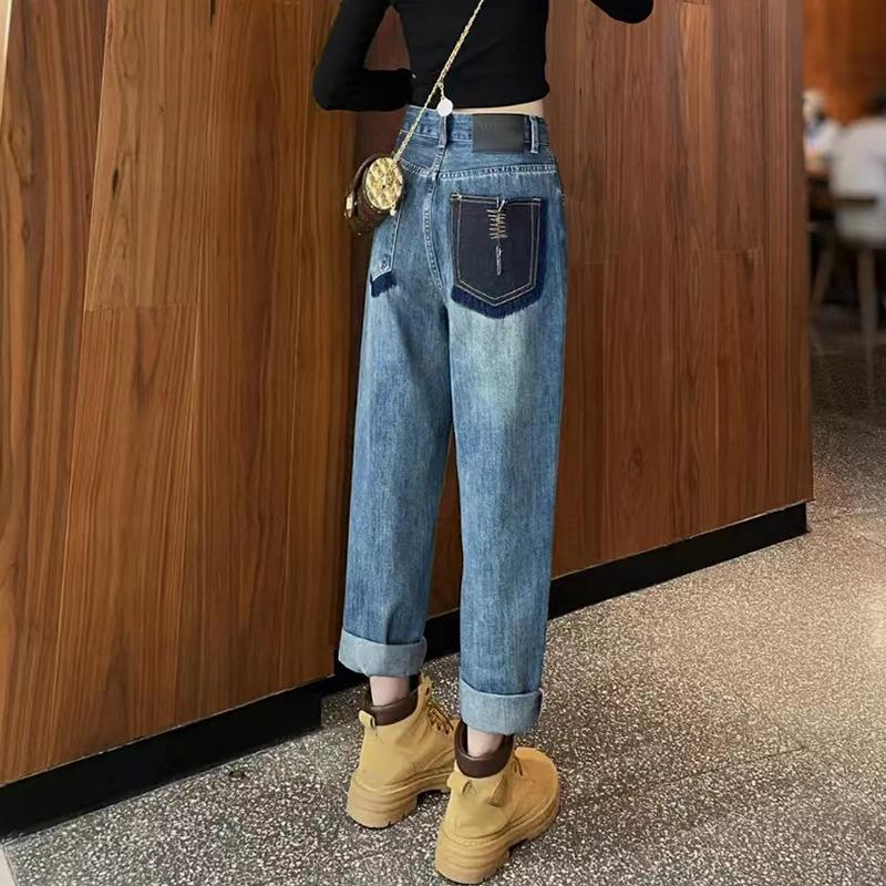 Women Jeans Spring Autumn Elastic Waist Light Blue Loose Denim Pants Harem Pants Female Casual Trousers